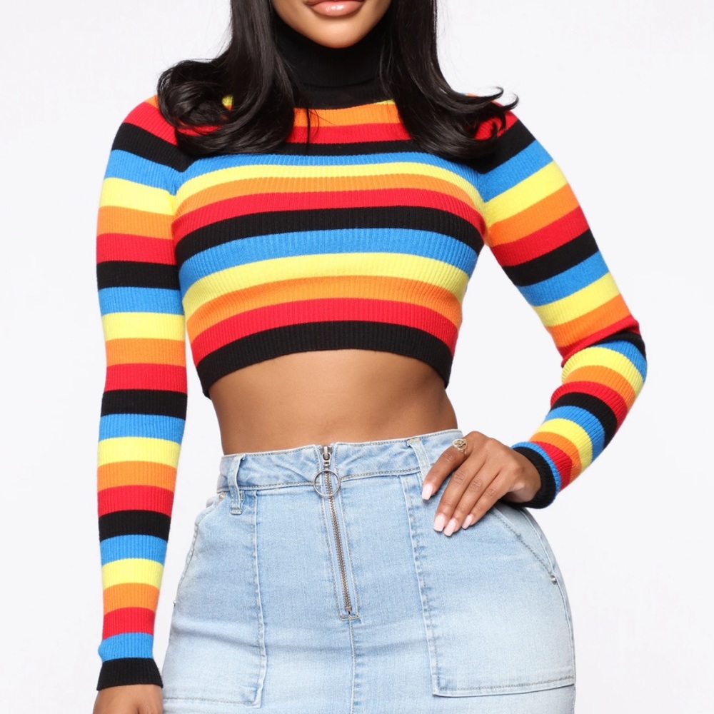 STRIPED SWEATER LONG SLEEVE CROP TOP SIZE S